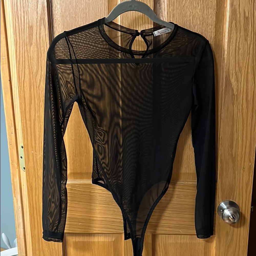 Black Sheer Long Sleeve Bodysuit